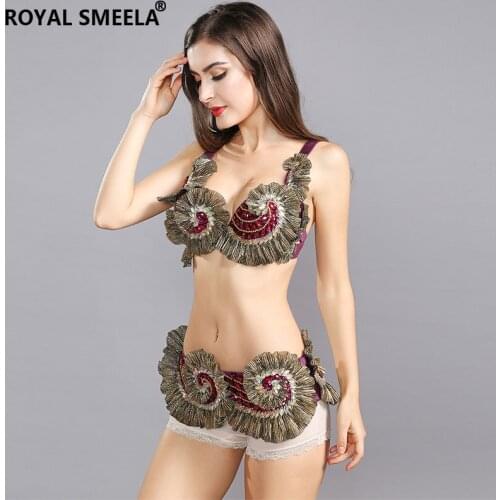 ROYAL SMEELA New sexy Gypsy dance costume 2021 womens Belly Dance Costume Set Tribal dance wear Belly dancing Bra Belt 119066