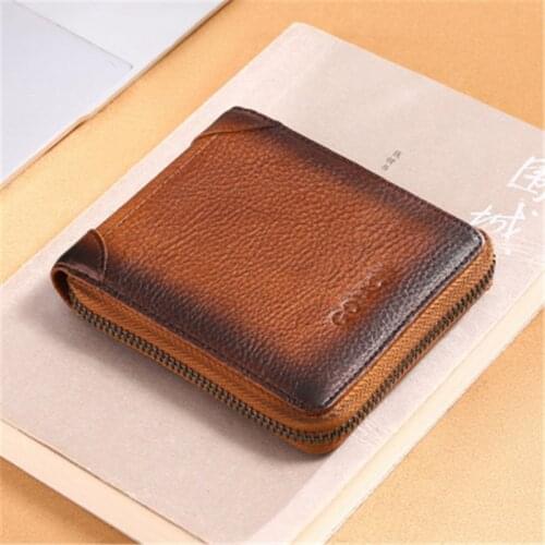 Short RFID Blocking Zipper Wallet Men with Coin Purse Leather Multifunctional Zipper Wallets for Men Billeteras Para