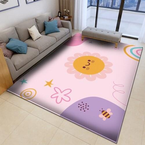 Hot Selling Fashion Pink Happy Sunshine Children Flannel Carpet Baby Carpet Baby Carpet Play Mat Rectangular Childrens