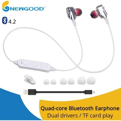 Mini Dual driver headphone bluetooth Sports Running earpiece wireless headphone bluetooth earphone neckband TF card microphone