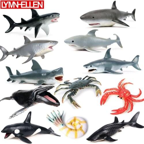 Simulation Marine Life Crab King Crab Whale Great White Shark Dolphin Tiger Shark Model Ocean Animal Action Figure Children Toys
