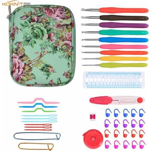 KOKNIT 45pcs Crochet Hooks Needles Set Ergonomic Soft Handle Crochet Needles Sweater Knitting Needles Kit DIY Clothes Scarf Tool