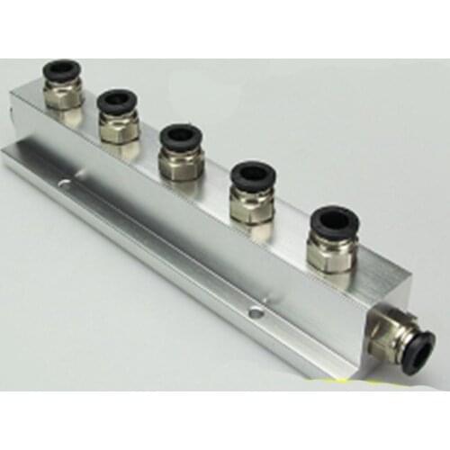 Push Fit Tube O/D 8mm 5 Way Solid Aluminum T-Shape Air Manifold Block Splitter