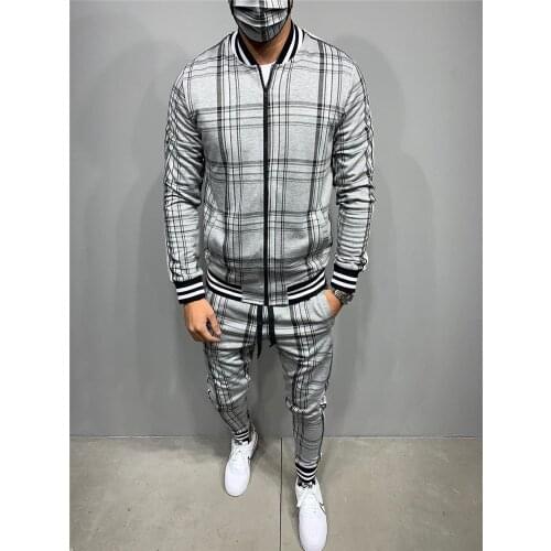 New Printed Men Set Colorful Plaid Men Casual Zipper Set Autumn Spring Sporting Tracksuit Set Male Sweatshirt Multi Pocket