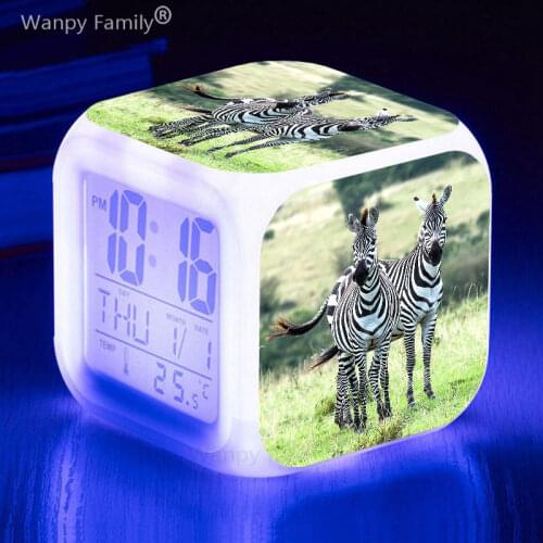 Very Cute Zebra Alarm Clock 7 Color Glowing Multifunctio LED Alarm Clock Big screen Touch Sensing Digital Clock Gift For Childre