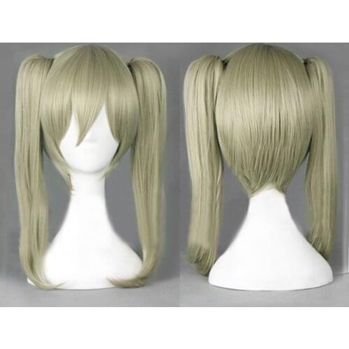 Soul Eater Maka Albarn Linen Brown Cosplay Wigs With 2 Ponytail Clips Heat Resistant Synthetic Hair Wig + Wig Cap