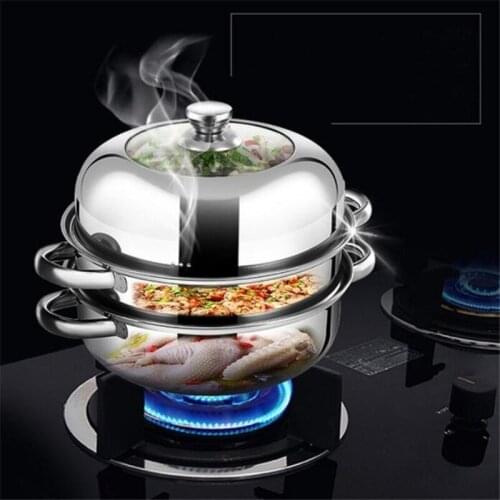 28CM Stainless Steel Steamer Pot Two Layer Steaming Cooking Kitchen Tool Cooker