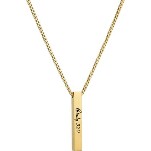 Customized Vertical Square Long Lettering Necklace Box Chain Engraving Name Lucky Numbers Pendants For Women Men Jewelry Gifts