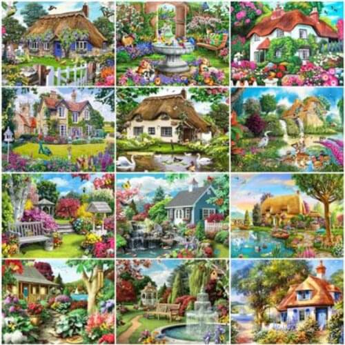Full Square Round 5D DIY Diamond Painting Garden Scenery Diamond Embroidery House Cross Stitch Mosaic Craft Home Decor GJ416