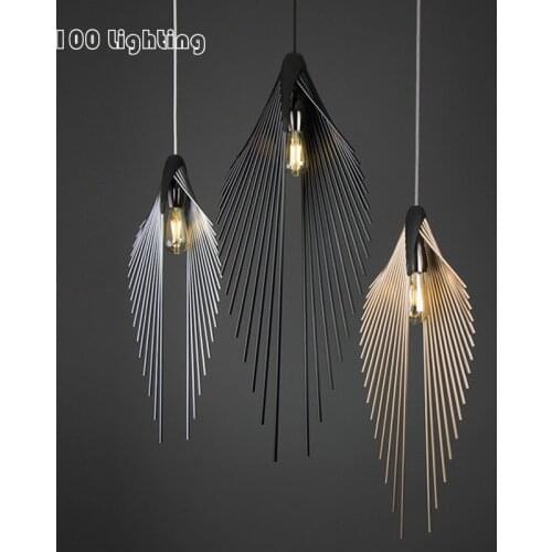 Postmodern Fan-shaped Chandelier Hotel Hall Foyer Coffee Shop Bar Hanglamp Art Design Lighting Black Gold Silver E27 Cord Adjust