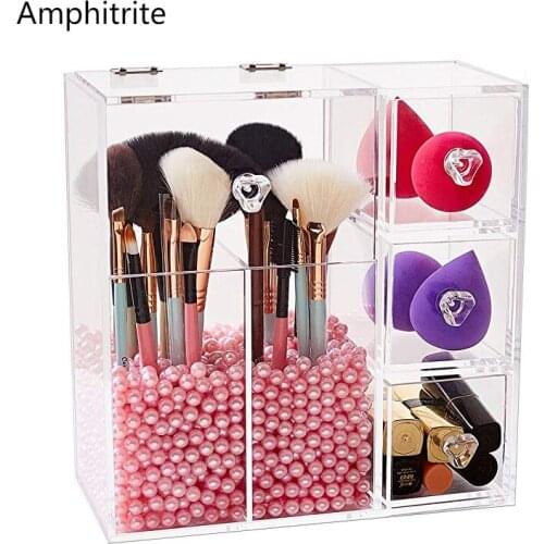 Clear Acryl Make Up Organizer Cosmetics Brush Storage Gift Box Acryl Bad Storage Display Box 2 Brush Holder And 3 Drawers