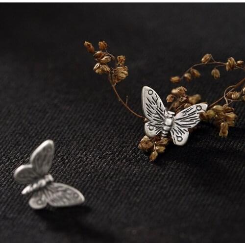 S925 Silver Matte Ethnic Wind Butterfly Wholesale Old Baitao High-end Womens Earrings