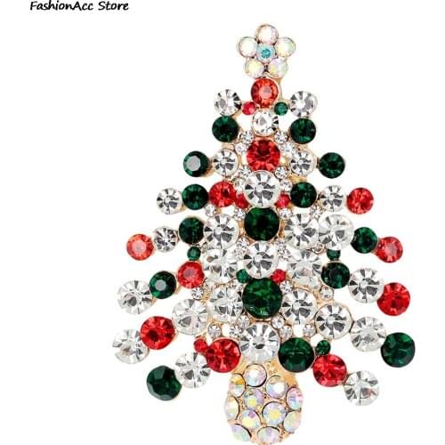 Happy New Year Exquisite Christmas Tree Rhinestone Brooch Pins For Girls Women Fashion Christmas Gift Wedding Jewelry 1PCS