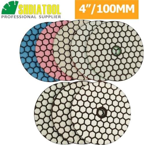 SHDIATOOL 8 pieces Dia 4"/100mm Diamond Flexible Dry Polishing Pad Resin bond Sanding Disc For Stone Granite & Marble