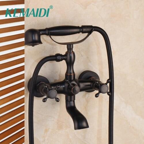 KEMAIDI Bathtub Black & Antique Brass Rainfall Stream Spout Tap Rain Shower Head Faucet Shower Set Hot & Cold Mixer Faucet