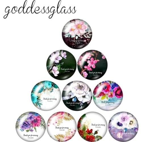 Thanks Love Flowers patterns 10pcs mixed 12mm/18mm/20mm/25mm Round photo demo glass cabochon flat back Making findings