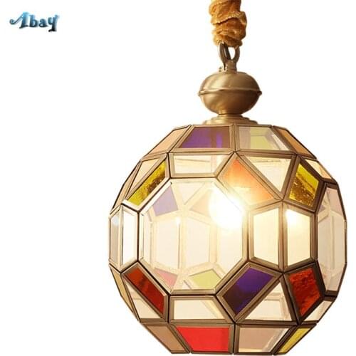 Tiffany Copper American Glass Pendant Lights Living Room Dining Corridor Balcony Bar Desk Bedroom Luxury Hanging Lamps Lighting