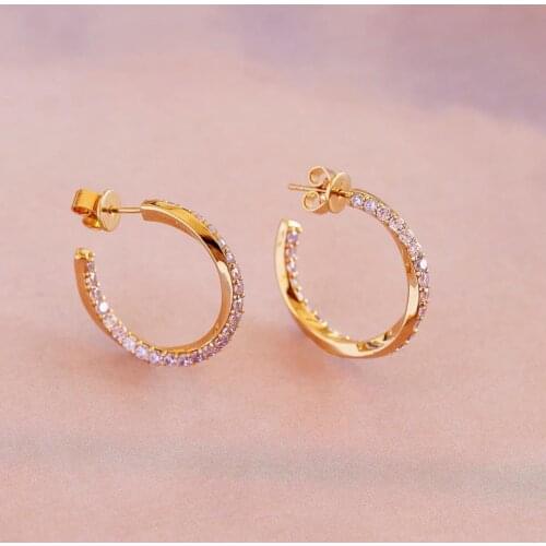 Twist Hoop Earring Gold Color Micro Pave White Pink CZ Fashion Simple Women Jewelry Wholesale