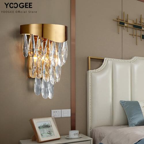 Modern Gold Bedroom Wall Lamps Living Room Crystal Wall Sconce Chrome Stand LED Home Decoration Hanging Lights