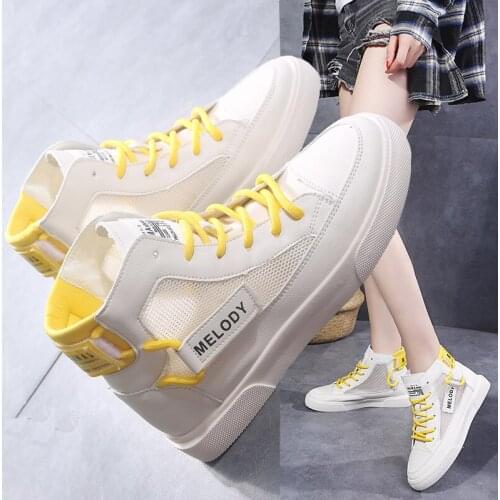 Womens Shoes Summer Breathable Mesh Shoes High-top Casual Board Shoes Fairy Sweet White Shoes Versatile Trend Flatform Shoes