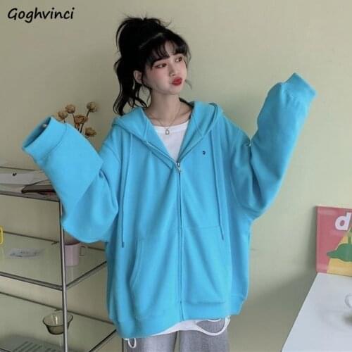 With Hat Hoodies Women Zipper Korean Style Leisure All-match Spring Autumn Solid Females Elegant Sweet Hoodie High Street Simple