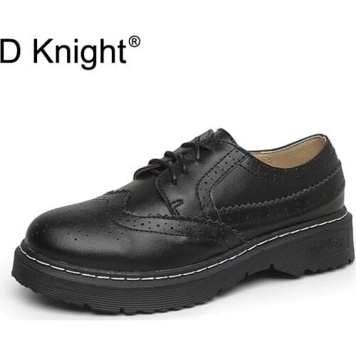 New Ladies Casual Flat Oxfords Fashion Round Toe Lace Up Brogue Oxford Shoes Vintage England Style Women Casual Shoes Size 34-43