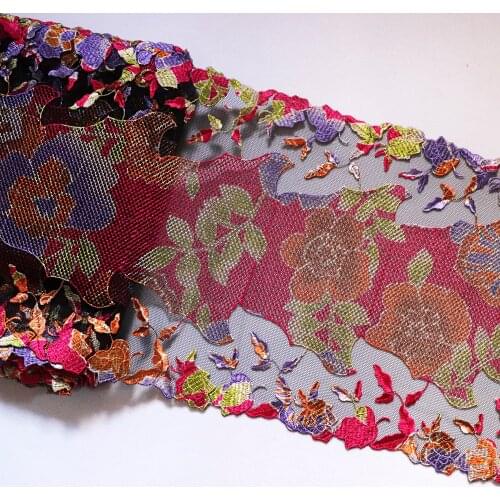 1Meter 21CM Width Colorful Flowers Embroidered Lace Trim Mesh Lingerie Bra Handmade Hair Accessories Dolls Dress Sewing Fabrics