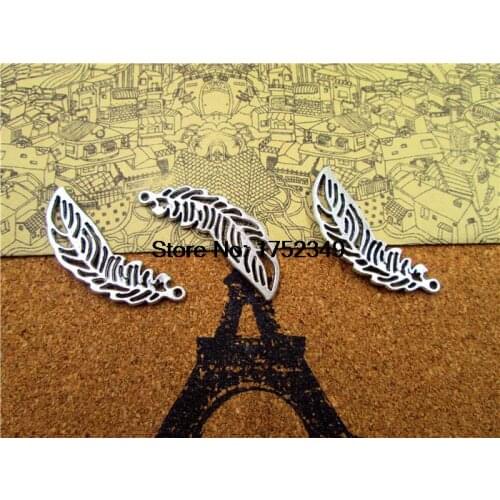 15pcs Antique silver Lovely Filigree Feather Charms Pendant 13x36m