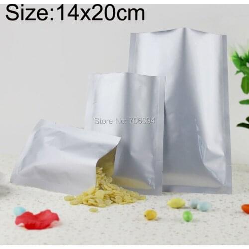 200PCS 14*20cm(5.51''*7.87'') 200micron Pure silver Aluminum Foil Bag Heat Seal Foil Bag Powder/Spice/Cooked Food storage pouch