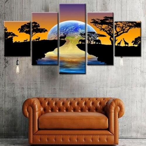 Africa Sunset painting 5 pcs DIY diamond painting animal canvas square mosaic cross stitich elephant deer Diamond Embroidery