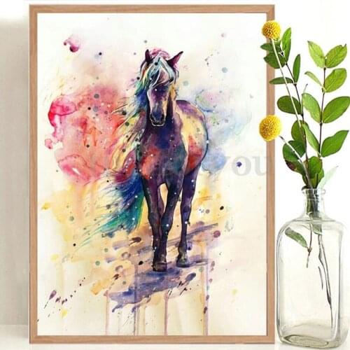 Watercolor Rainbow Horse Canvas Decorative Painting Nordic Dream Animal Modern Simple Wall Art Picture for Living Room Aesthetic
