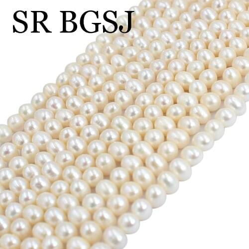 Free Shipping 6x7mm AA White Nearly Round Natural Freshwater Pearl Wholesale Loose DIY Spacer Beads Strand 14"