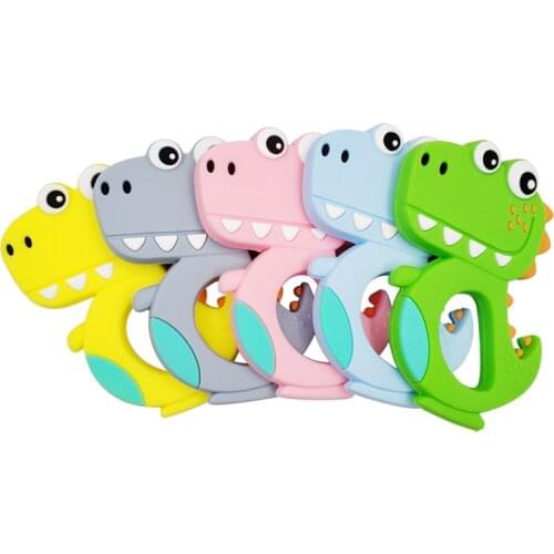 Safe Cartoon Baby Teethers Cute Animal Dinosaur Infant DIY Ring Teether Toddler Silicone Chew Charms Kids Teething Toys BPA Free