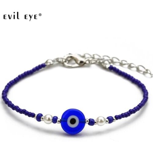 EVIL EYE Miyuki Bead Evil Eye Charm Bracelet Pearl Multi Color Strand Bracelet Adjustable Jewelry for Women Female EY6604