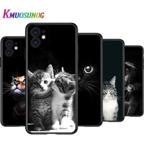 Black Big Eye Cat Silicone Cover For Apple IPhone 12 Mini 11 Pro XS MAX XR X 8 7 6S 6 Plus 5S SE Phone Case