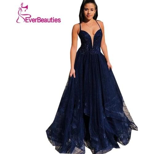Tulle Appliques Prom Dresses Long 2020 Plus Size Formal Gowns A-Line Evening Party Dress Sexy Backless V-Neck Robe De Soiree