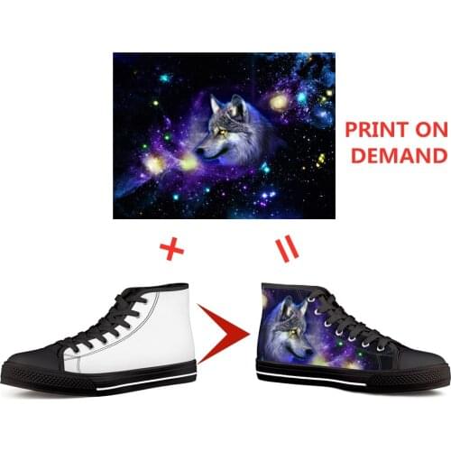 ELVISWORDS Men Vulcanized Shoes 3D Custom Logo High Top Canvas Shoes 2020 Fashion New Black Comfortable Casual Sports Sneaker