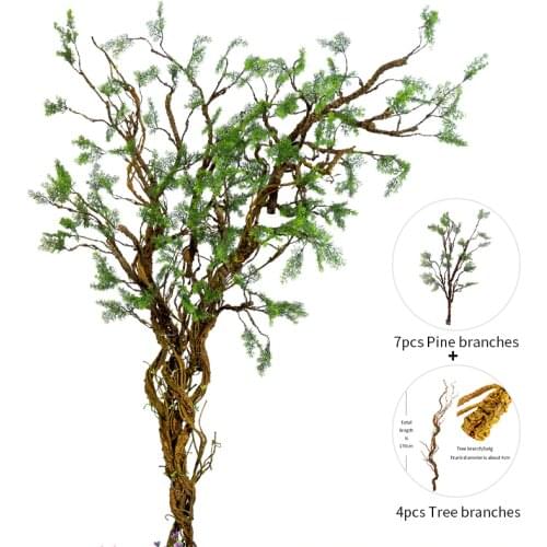 Artificial Plants Set 7pcs Pine Branchs 4pcs Fake Tree Twig Flowers For DIY Background Wall Home Party Wedding Decoration