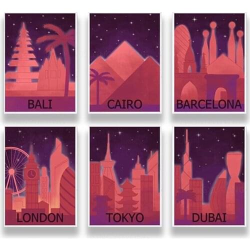 Canvas Painting London Dubai Tokyo Barcelona Scenery Art Wallpaper Decorative Wall Picture For Living Room