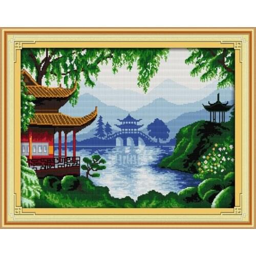 Garden views cross stitch kit 14ct 11ct count printed canvas stitching embroidery DIY handmade needlework