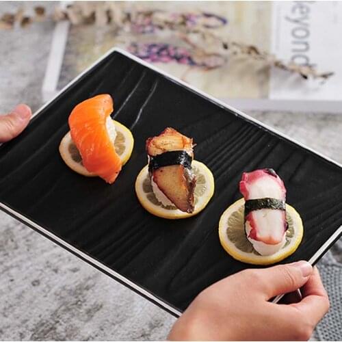Hotel Restaurant Ceramic Western Plate Steak Plate Black Wood Grain Barbecue Plate Sushi Plate Cake Plate Flat Plate