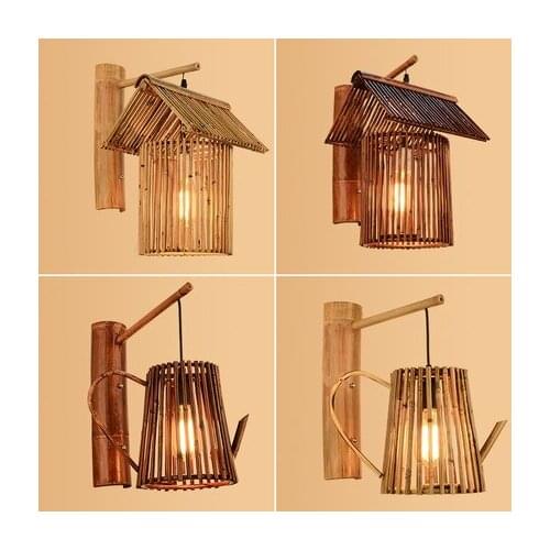 Chinese wall lamp bedroom living room wall hanging bedside lamp home stay Japanese style personalized bamboo art lamps