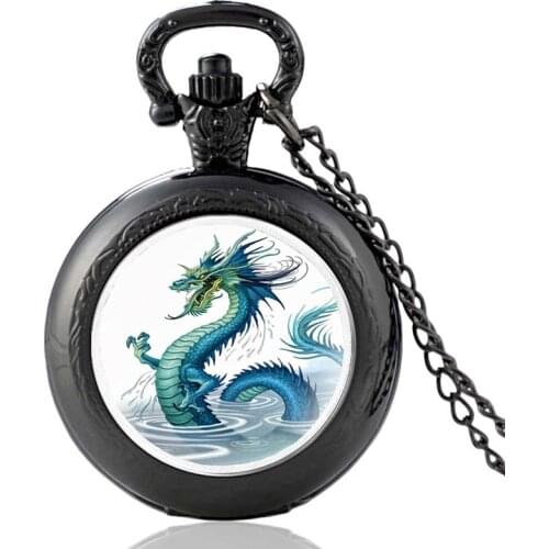 Classic Japan Anime Dragon Design Black Vintage Quartz Pocket Watch Men Women Pendant Necklace Hours Clock Gifts