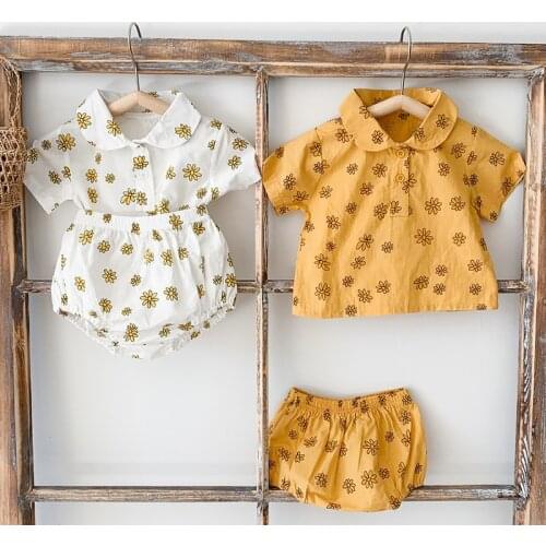 Infant Baby Girl Clothing Set Summer Toddler Baby Girl Clothes Suit Cotton Short Sleeve Flower Printing T-shirt+PP Shorts