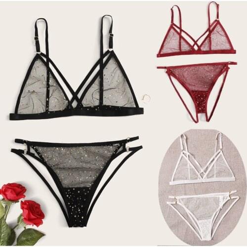 Women Lace Bra Set Lace Bralette Sexy Lingerie Set Mesh Bra Wireless Brassiere Lolita Kawaii Star Women Underwear Set