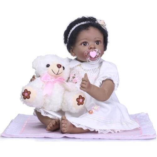 Black Skin Fashion Girl Reborn Doll 22inch Bebe Reborn Boneca Pop Dolls real Newborn Silicone Baby Toys Surprise Gift