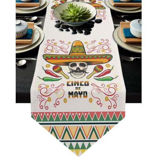Mexican Skull Hat Party Green Table Runner Modern Table Flag Home Party Country Wedding Decoration Tablecloth Table Runners