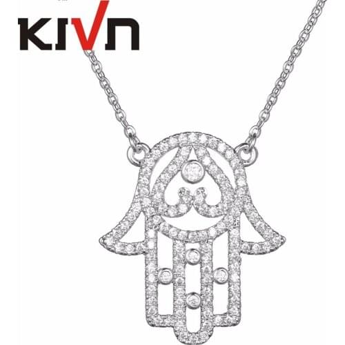 KIVN Fashion Jewelry Sparkling Hamsa Hand Pave CZ Cubic Zirconia Womens Girls Bridal Wedding Pendant Necklaces Birthday Gifts
