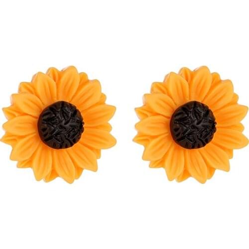 Fashionable Trend Sweet Sunflower Golden Leaf Chain Necklace Stud Earring Set Alloy Jewelry Sets For Women