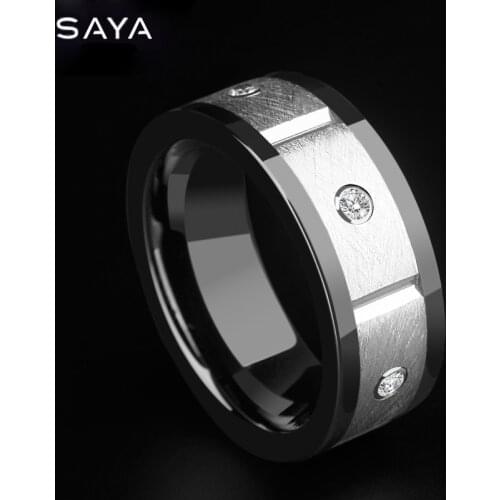 2021Black Hi-Ceramic Men Rings 8mm for Anniversary Brushed Finishing Inlay CZ Stones Scratch Proof, Free Shipping, Engraving